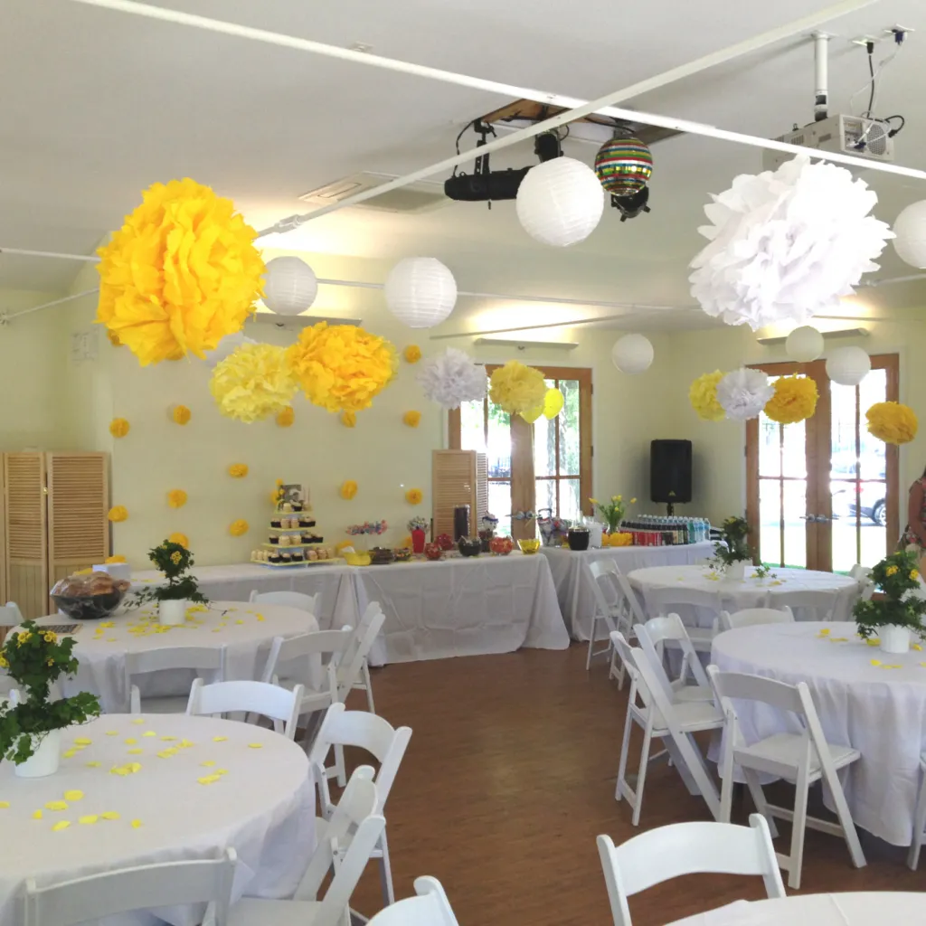 An event space in Franklin Square decorated and ready for a party