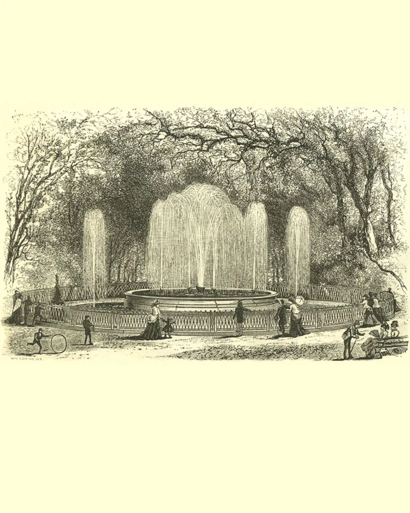 Historic illustration of the Franklin Square fountain when it was originally installed