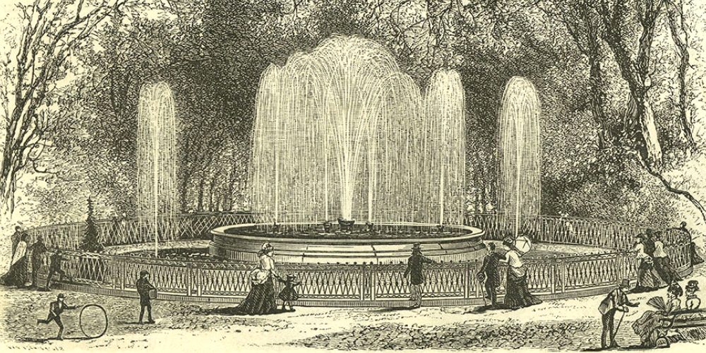 Historic illustration of the Franklin Square fountain when it was originally installed