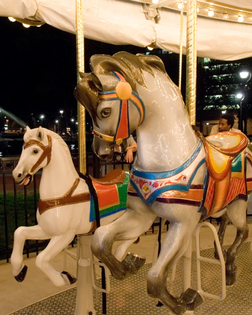 Two horses make up just some of the characters you can ride on the Franklin Square carousel