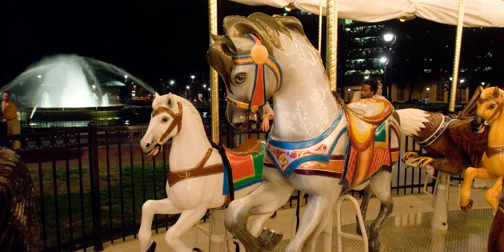 Two horses make up just some of the characters you can ride on the Franklin Square carousel