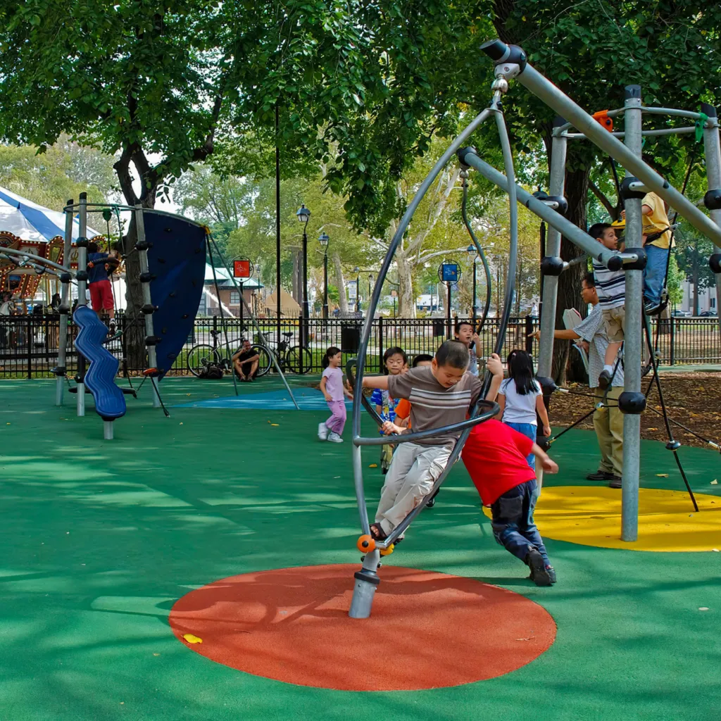 Children playing at the Franklin Square playgrounds