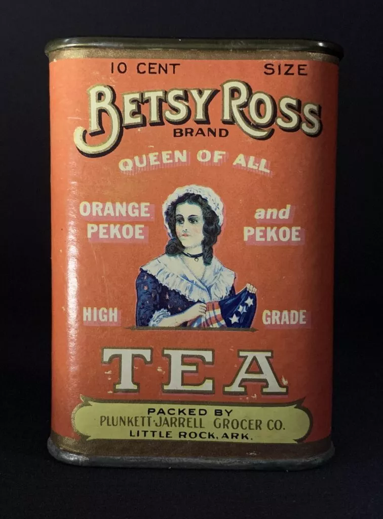 Betsy Ross Brand Tea Tin made by PLunkett-Jarrell Grocer Company.