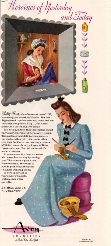 An Avon Cosmetics ad featuring Betsy Ross.