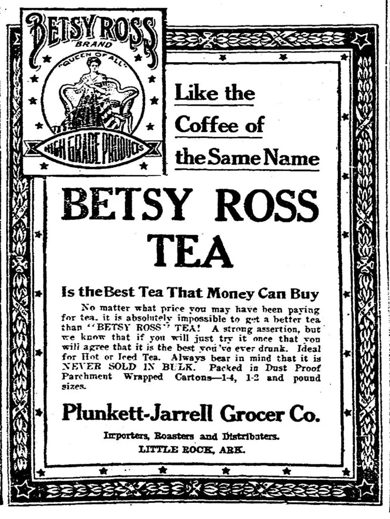 Ad featured in the Arkansas Gazette promoting Betsy Ross Tea.