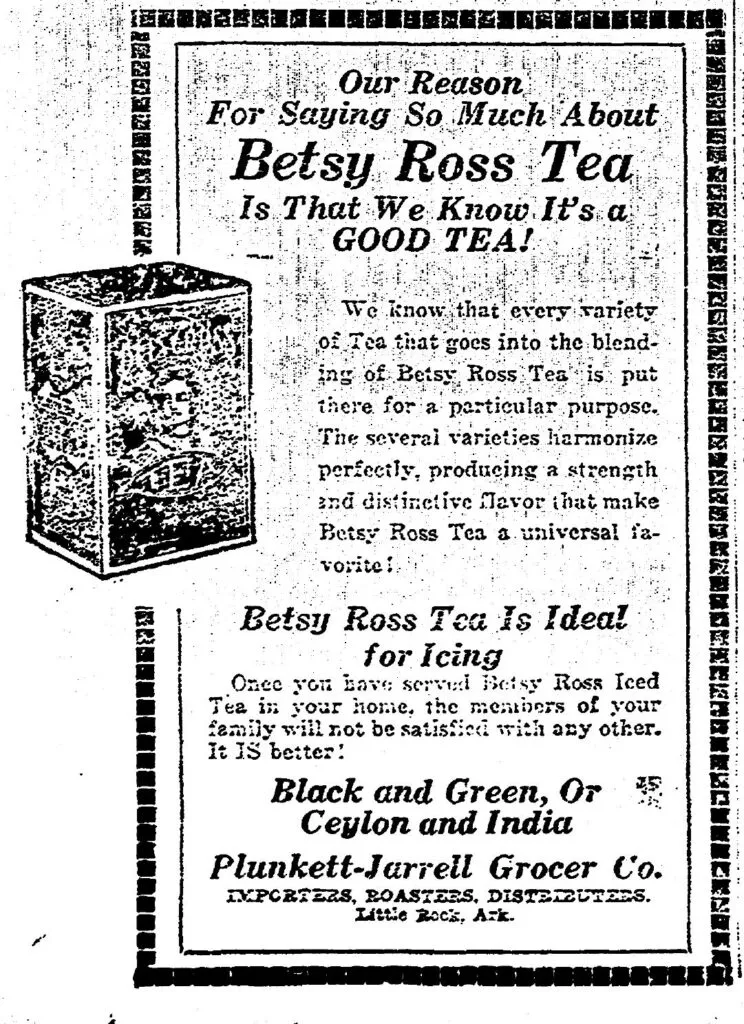 Advertisement featured in the Arkansas Gazette promoting Betsy Ross Tea