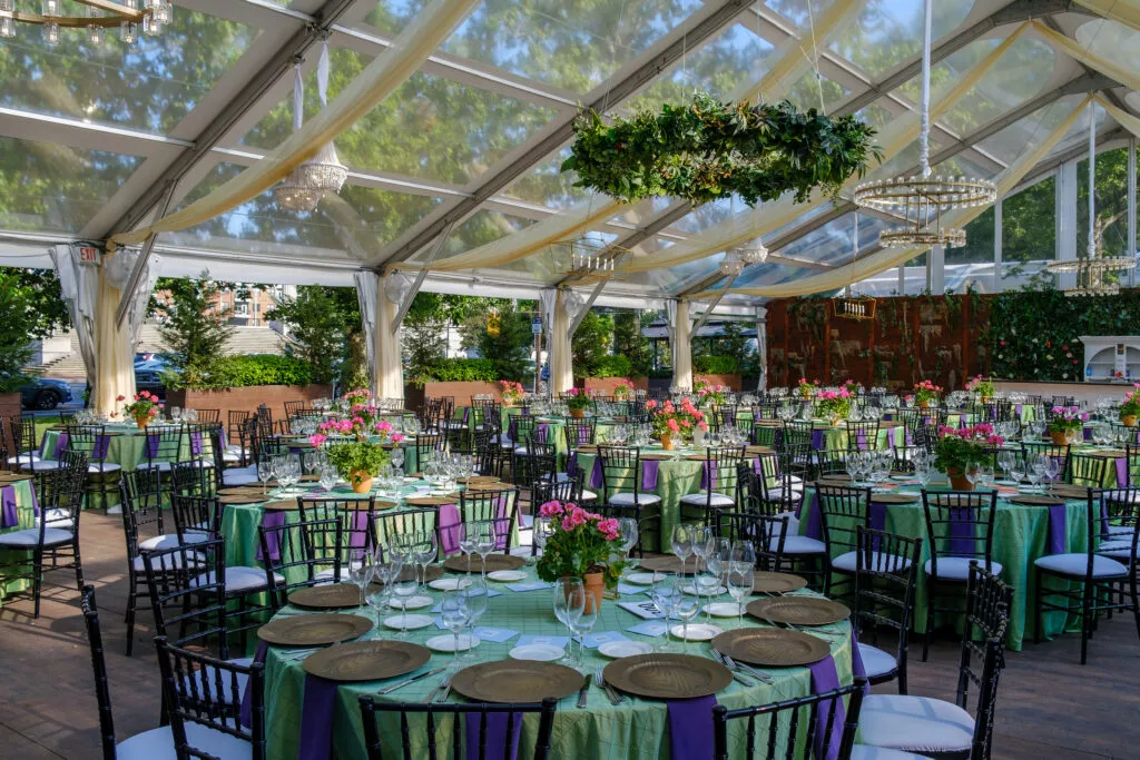 A photo of the Franklin's View tent set up for An Evening In Franklin Square.