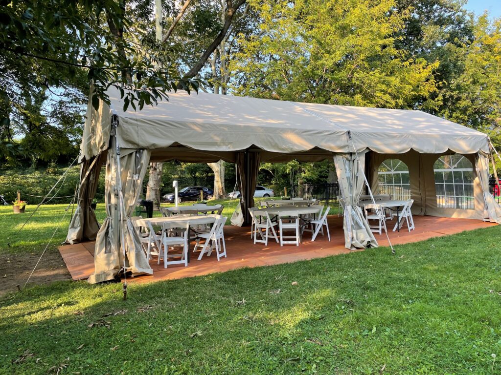 Franklin Square tent set up for an event.