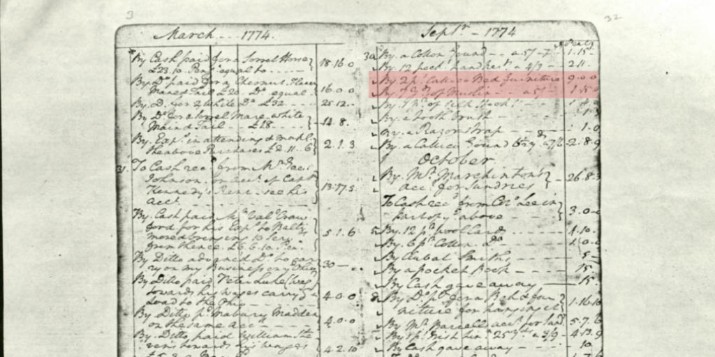 archival photo from Mount Vernon Historians of george Washington's personal ledger